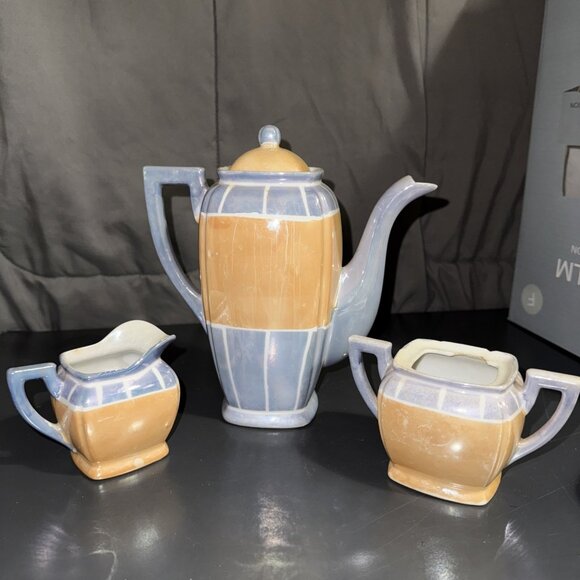 Lusterware Tea Set Made in Japan Floral Peach Luster Teapot Sugar Creamer Set - Picture 2 of 16